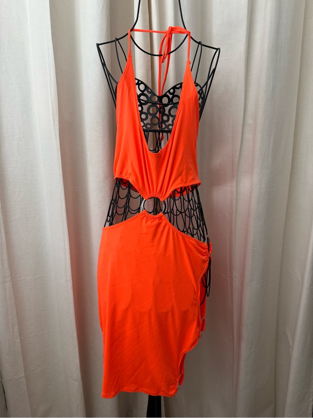 Fashion Nova Neon Orange Strapless Cutout Bodycon Dress
